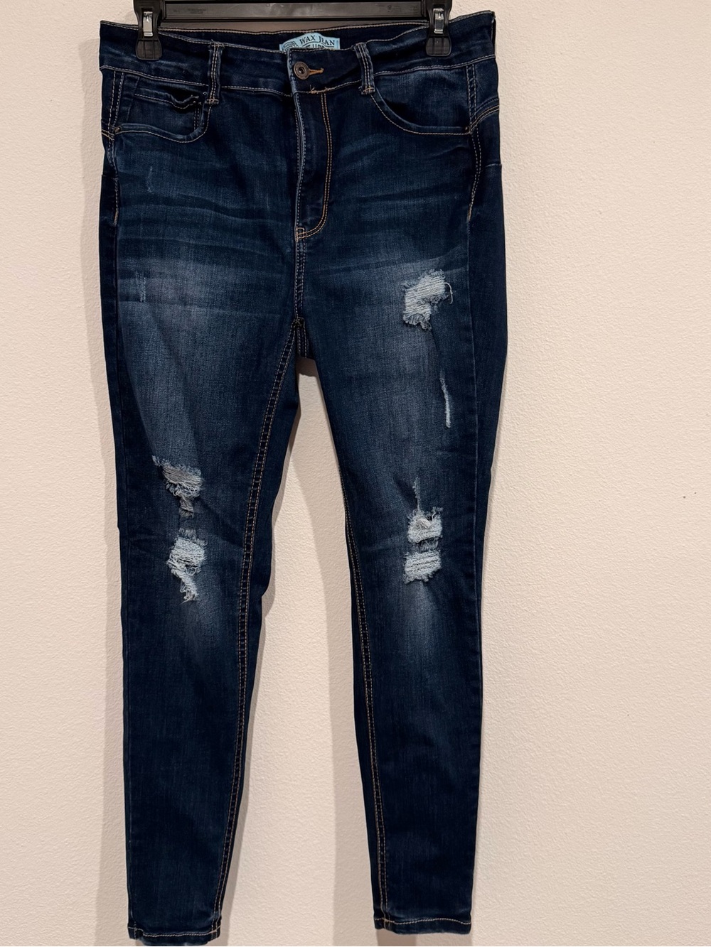 Wax Jean Women’s Size 9 Dark Wash Distressed Skinny Stretch Jeans Ripped